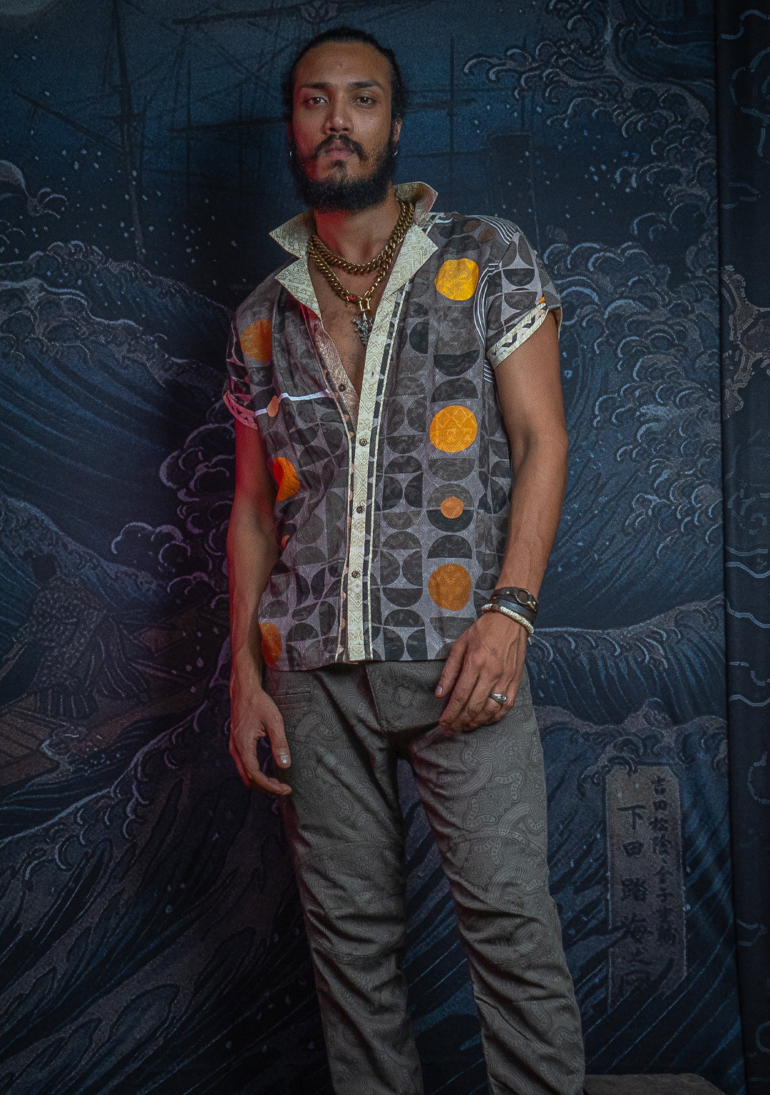 Shirt Men Half Sleeves / Organic Bio Farms Linen Jaquard - KINGCACAO Mayaz